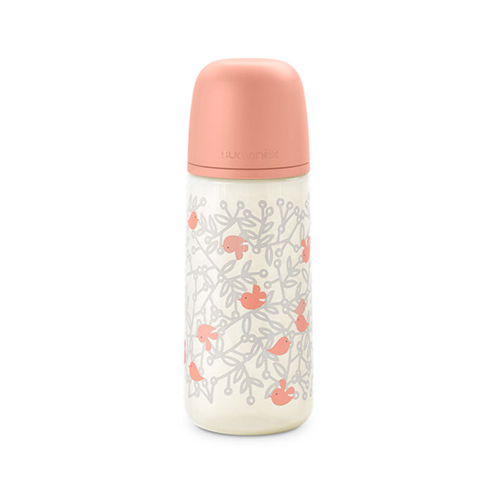 Suavinex Biberón Birdies con Tetina Fisiológica Sx Pro Silicona Flujo Denso +6m 360ml Rosa
