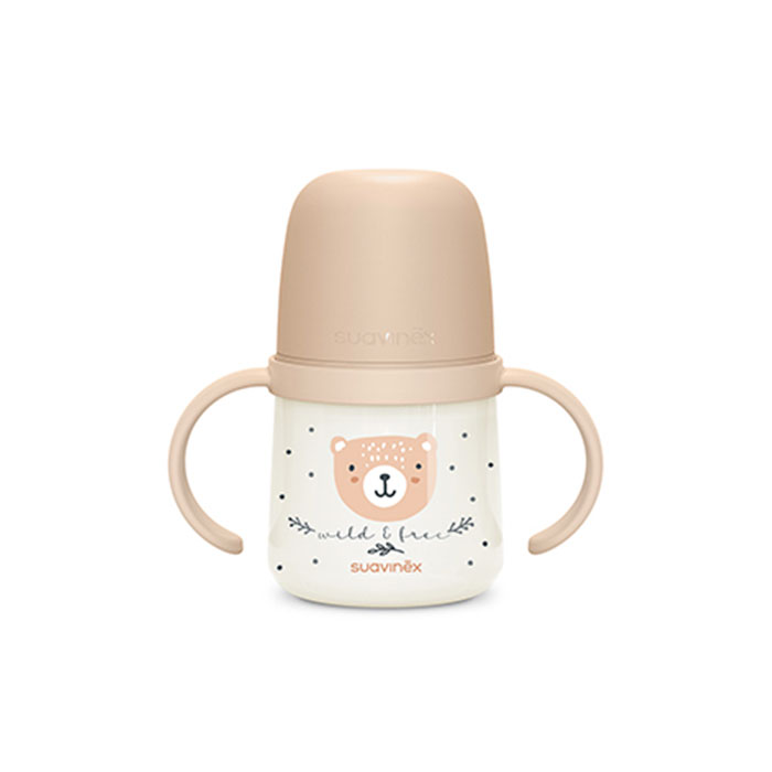 Suavinex Biberón con Asas Night & Day Silicona +6m 150ml Beige