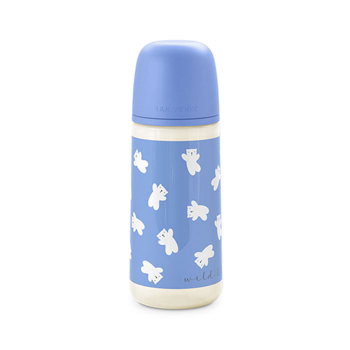 Suavinex Biberón Prints con Tetina Fisiológica Sx Pro Silicona Flujo Denso +6m 360ml Azul
