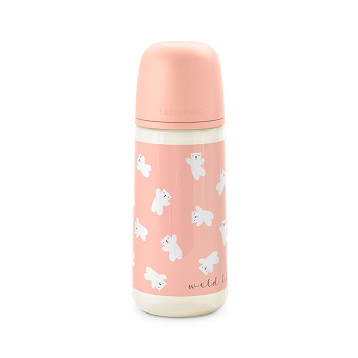 Suavinex Biberón Prints con Tetina Fisiológica Sx Pro Silicona Flujo Denso +6m 360ml Salmón