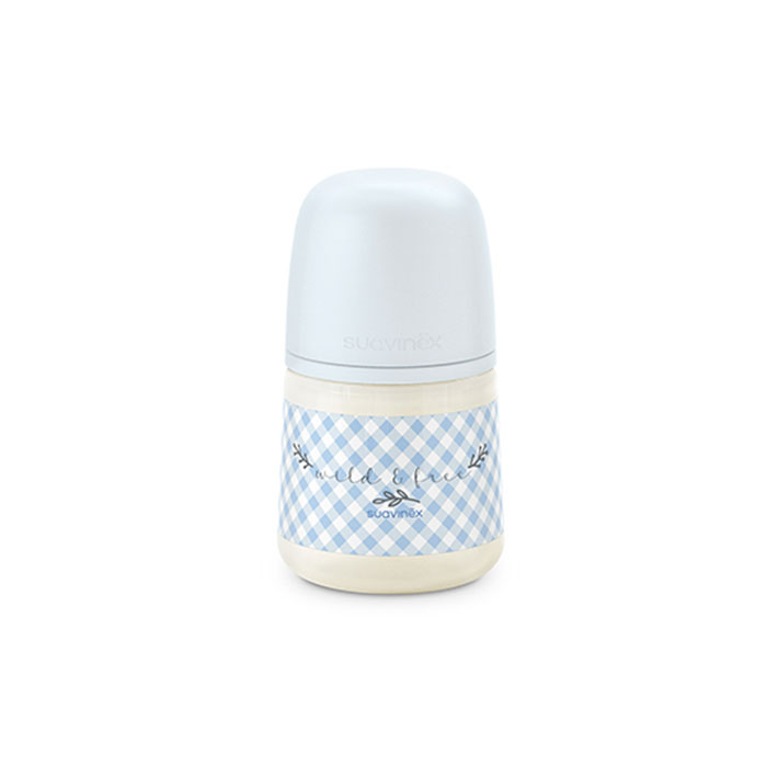 Suavinex Biberón Prints con Tetina Fisiológica Sx Pro Silicona Flujo Lento +0m 150ml Azul