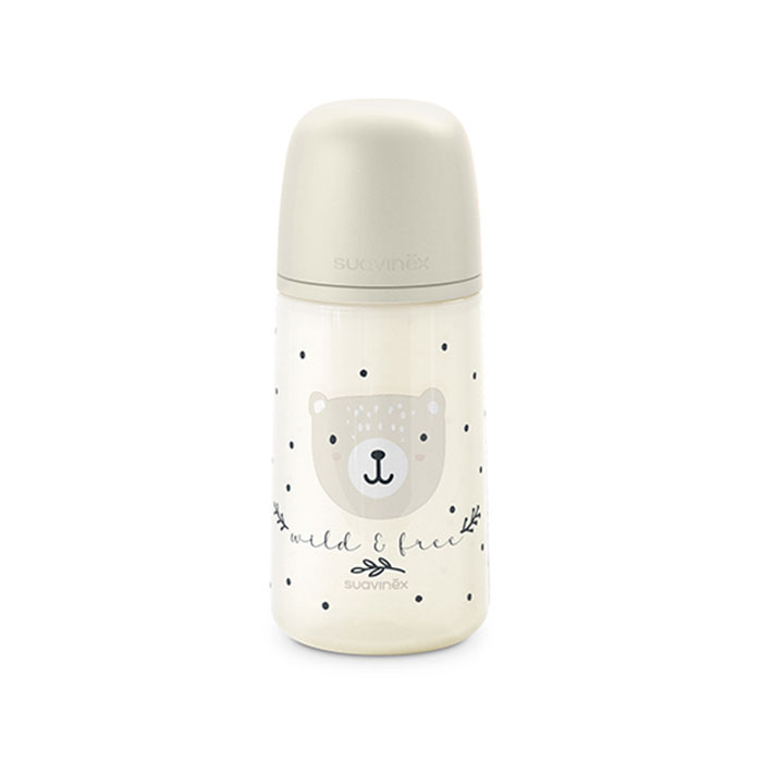 Suavinex Biberón Prints con Tetina Fisiológica Sx Pro Silicona Flujo Medio +3m 270ml Blanco
