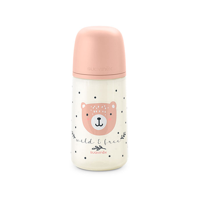 Suavinex Biberón Prints con Tetina Fisiológica Sx Pro Silicona Flujo Medio +3m 270ml Rosa