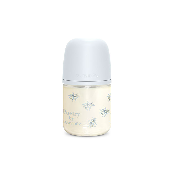 Suavinex Biberón Vidrio Poetry Tetina Fisiológica Sx Pro Silicona Flujo Lento 120ml Azul +0m