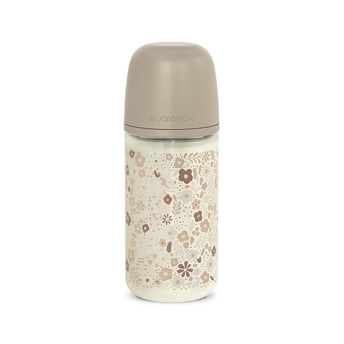 Suavinex Biberón Vidrio Wonderland Tetina Fisiológica Sx Pro Silicona Flujo Medio 240ml Conejos Beige