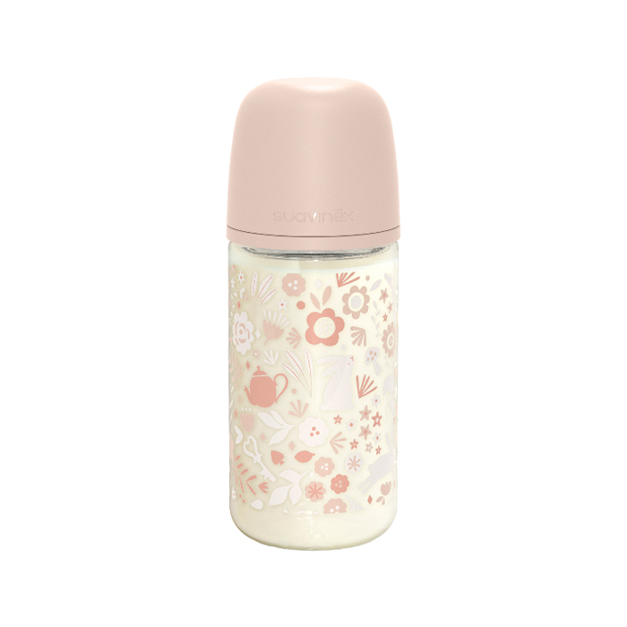 Suavinex Biberón Vidrio Wonderland Tetina Fisiológica Sx Pro Silicona Flujo Medio 240ml Rosa