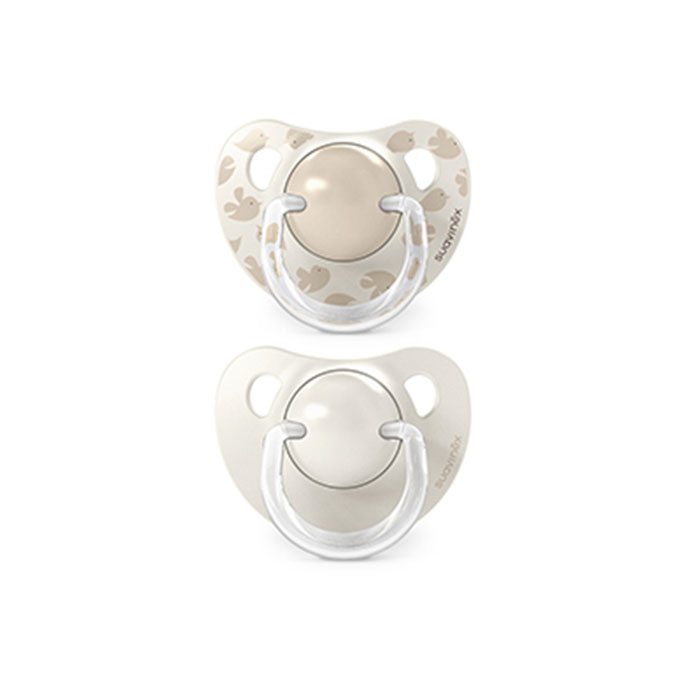 Suavinex Pack Chupetes Prints Birdies Tetina Anatómica Silicona 6-18m Blanco y Gris