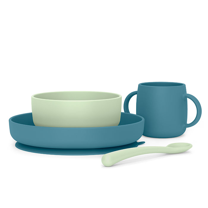 Suavinex Vajilla de Silicona Colour Essence Verde Azul