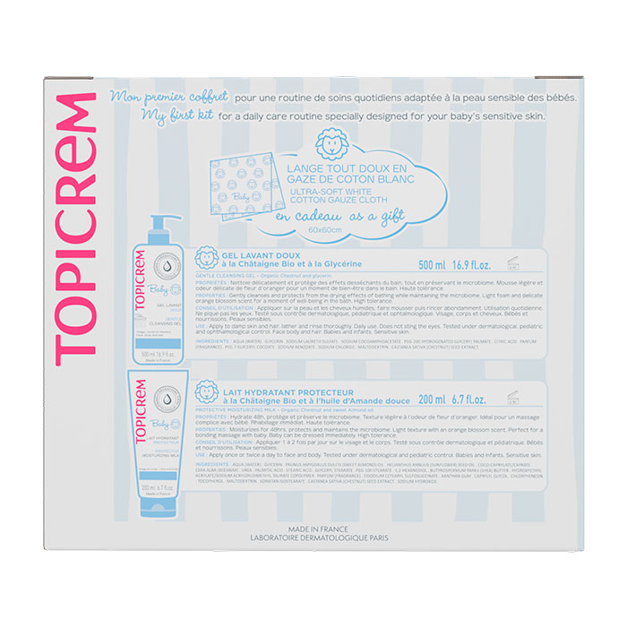Topicrem Baby Cofre Leche Hidratante Protectora de 200ml + Gel Limpiador Suave de 500ml + Regalo