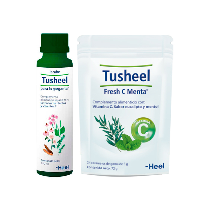 Tusheel Jarabe Para la Garganta 150ml + Tusheel Fresh C Menta 24 Caramelos de Goma