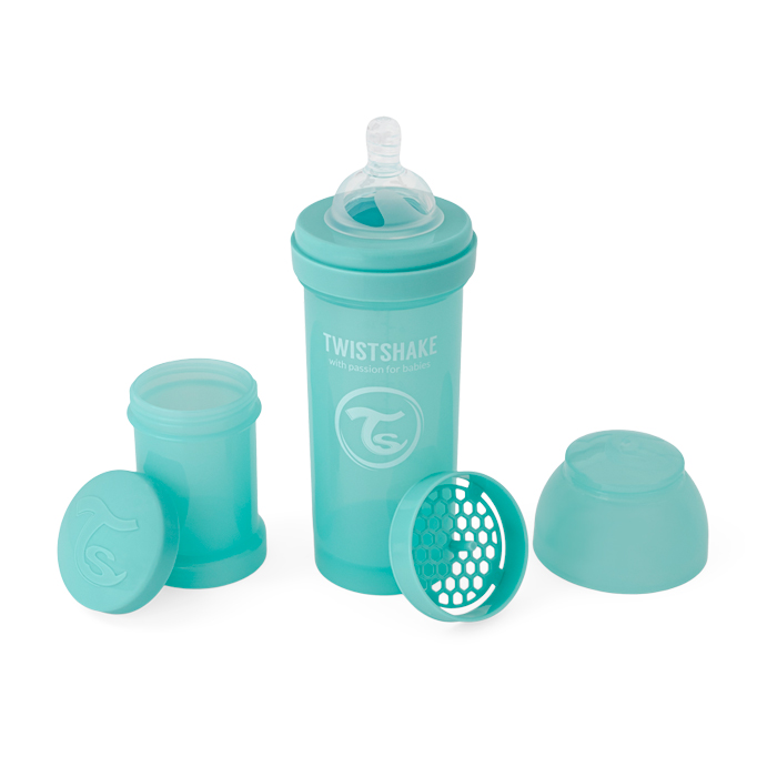 Twistshake Biberon In Vetro Anti-Colica 260 Ml – 2+ Mesi – Turchese – Con Tettarella A Forma Di Seno