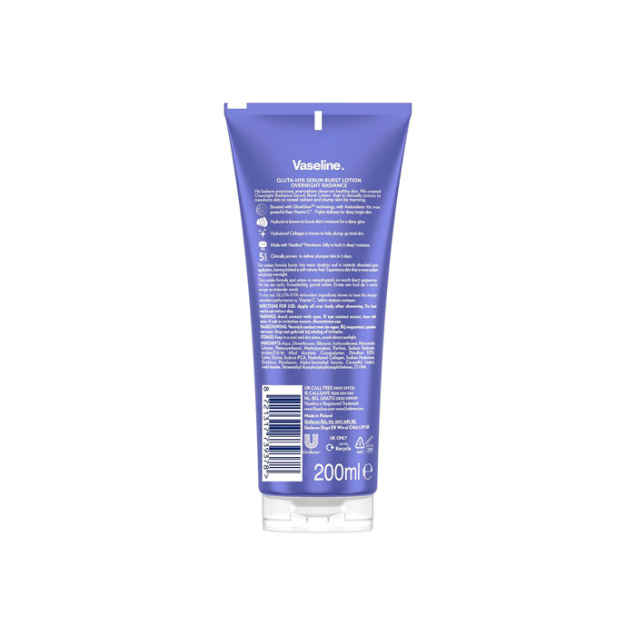 Vaseline Gluta-hya Loción Sérum Corporal Overnight Radiance 200ml
