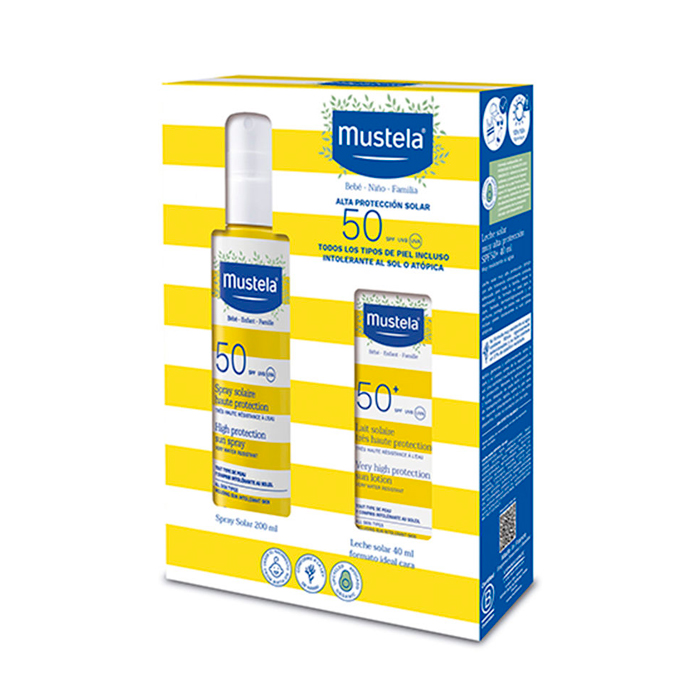 Comprar Mustela Pack Spray Solar Spf50 200ml + Leche Solar Facial Spf50+ 40ml