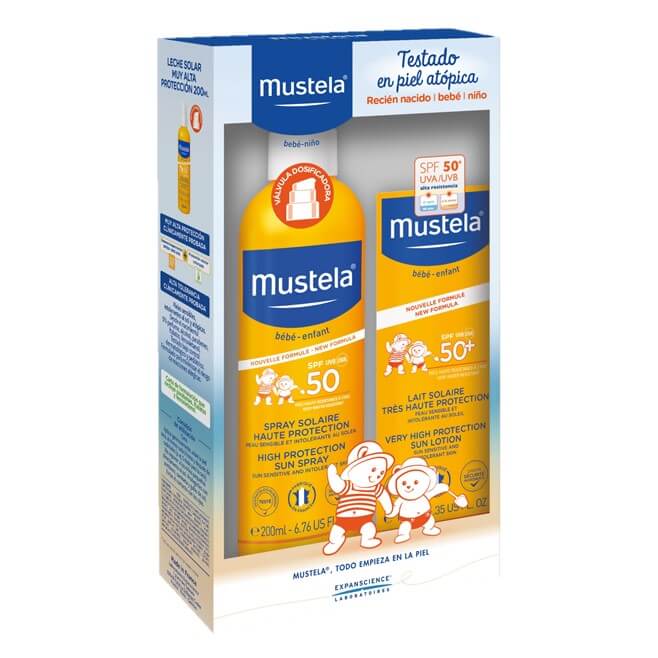 Comprar  Mustela Pack Solar Infantil Leche Cara y Cuerpo Spf50 100ml + Spray Spf50 200ml